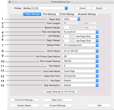 Paper Settings (Paperiasetukset) -välilehti