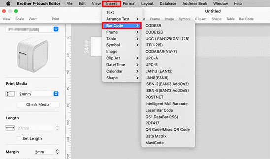 How To Create A Label Containing A Bar Code Qr Code P Touch Editor 5 2 Or Later For Mac Brother