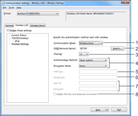 Communication Settings - Wireless LAN tab 3