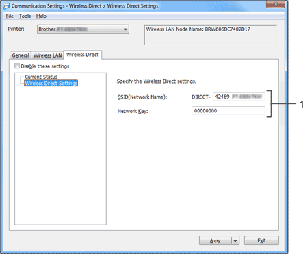 Communication Settings - Wireless Direct tab