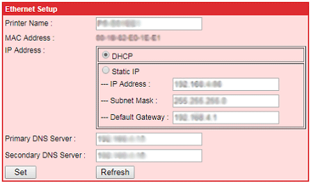 Configurazione Ethernet