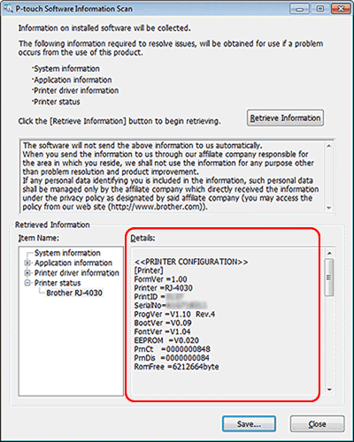 P-touch Software Information Scan