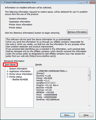 P-touch Software Information Scan