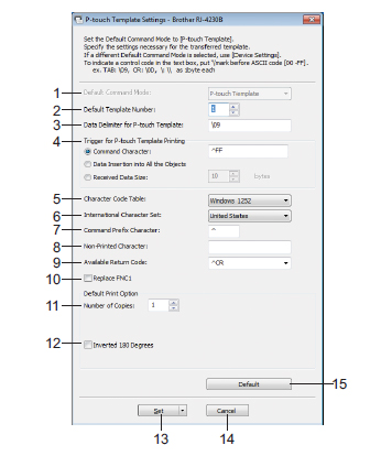 Instellingen P-touch Template