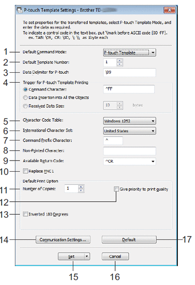 P-touch Template Settings Dialog Box