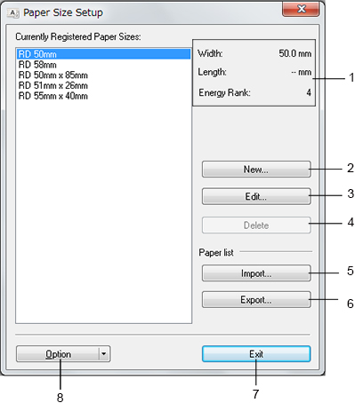 Paper Size Setup Dialog Box