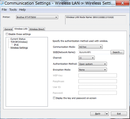 Wireless LAN tab