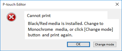Ich kann nicht drucken und erhalte die Fehlermeldung "Schwarz/Rot-Medium  ist installiert". (P-touch Editor für Windows) | Brother