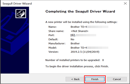 Completing the Seagul Driver Wizard