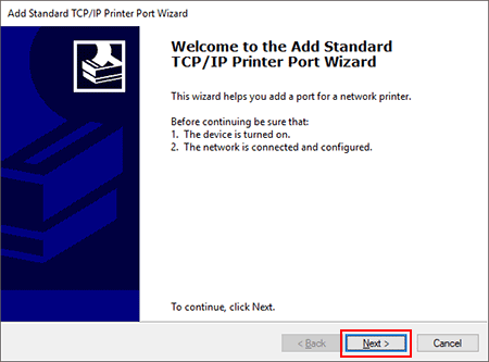 Asistente para agregar puerto de impresora TCP/IP estándar