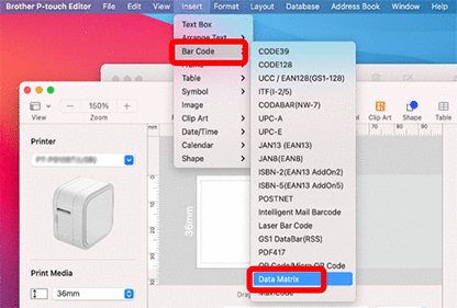 No se pueden insertar datos de una base de datos en un código de barras  (P-touch Editor 5.2 o posterior para Mac) | Brother