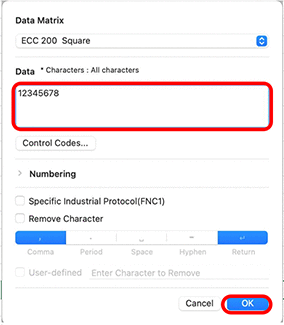 Data Matrix dialog box