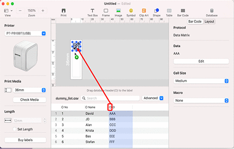 Drag the column header 