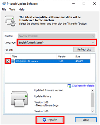 Transfer button