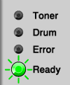 <P>Toner (Yellow): Off<BR> Drum (Yellow): Off<BR> Error (Red): Off<BR> Ready (Green): flashing</P>