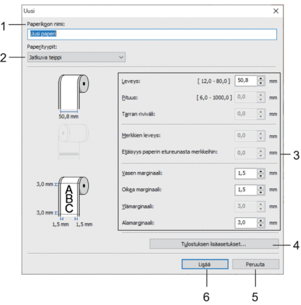 Printer Setting Tool -työkalun Paperikoon määritys -ominaisuus (Windows) |  RJ‑3230B | RJ‑3250WB
