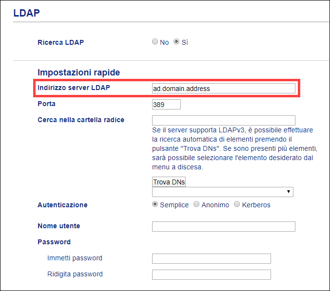 Configurare le impostazioni LDAP (modalità di autenticazione Active  Directory)