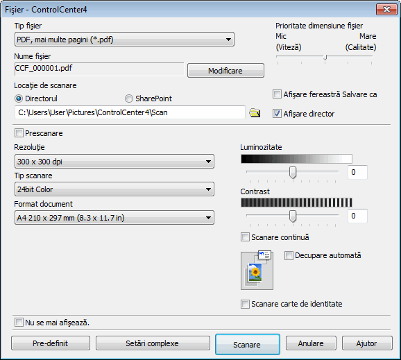 Salvarea datelor scanate într-un folder sub formă de fişier PDF utilizând  modul avansat al ControlCenter4 (Windows) | DCP‑T310 | DCP‑T510W |  DCP‑T710W | MFC‑T910DW