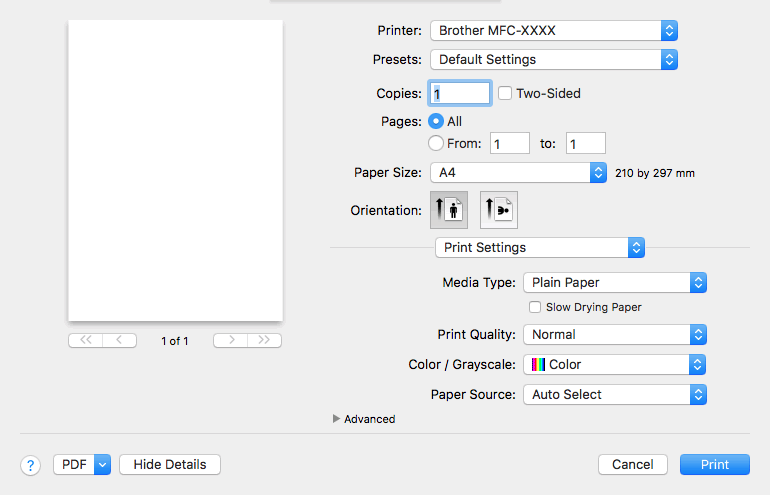 Print Settings (Setări de imprimare)