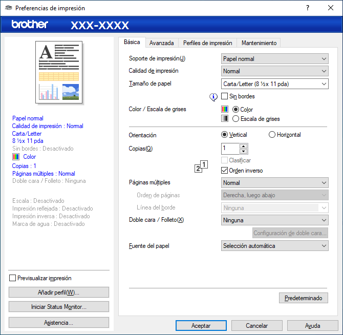 Configuraciones de impresión (Windows) | DCP‑T520W | DCP‑T525W | DCP‑T720DW  | DCP‑T725DW | DCP‑T820DW | DCP‑T825DW | MFC‑T920DW | MFC‑T925DW