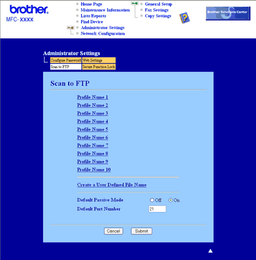 Scan to FTP (MFC-7440N and MFC-7840W only)