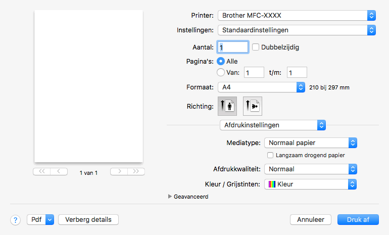 Afdrukinstellingen