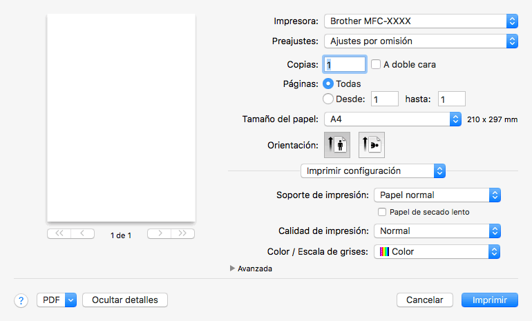 Imprimir configuración