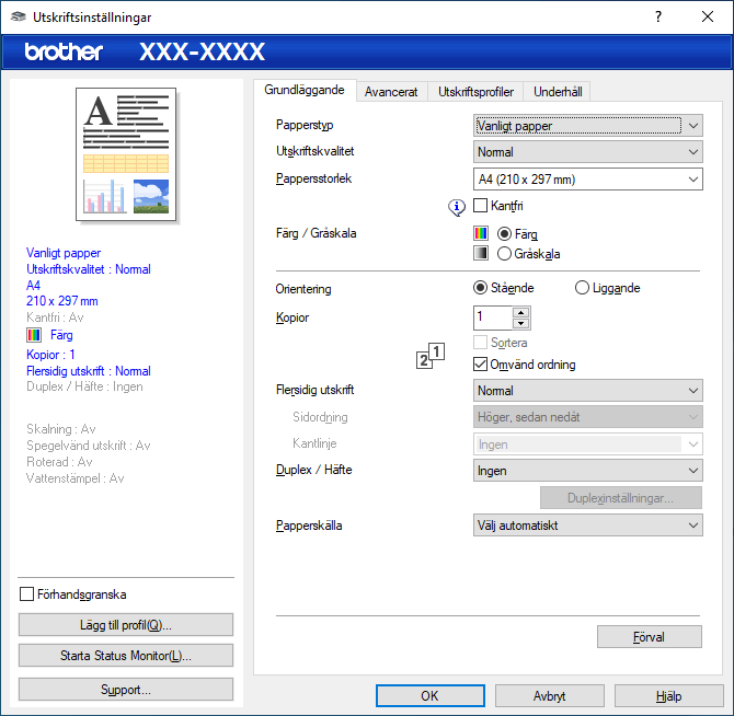 Utskriftsinställningar (Windows) | MFC‑J4340DW | MFC‑J4440DW | MFC‑J4540DW