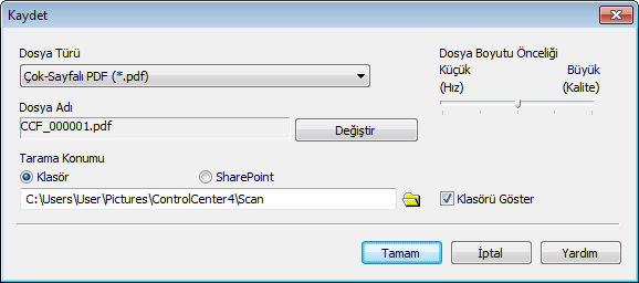 ControlCenter4 Ana Modunu Kullanarak Taranan Verileri Bir Klasöre PDF  Dosyası Olarak Kaydetme (Windows) | MFC‑L2716DW | MFC‑L2751DW | MFC‑L2771DW