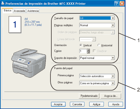 Funciones en el controlador de impresora de Windows®