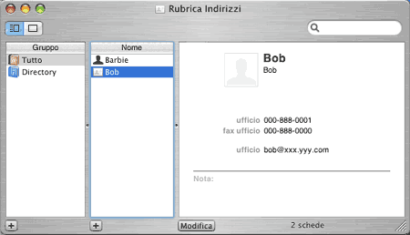 Trascinare una vCard dall'applicazione Mac OS®X Rubrica Indirizzi(per Mac  OS®X da 10.2.x a 10.4.x)