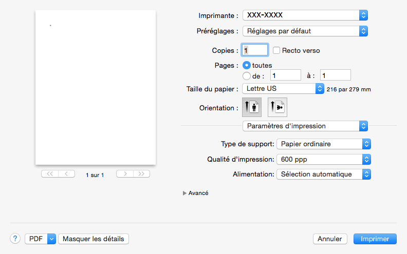 Paramètres d'impression