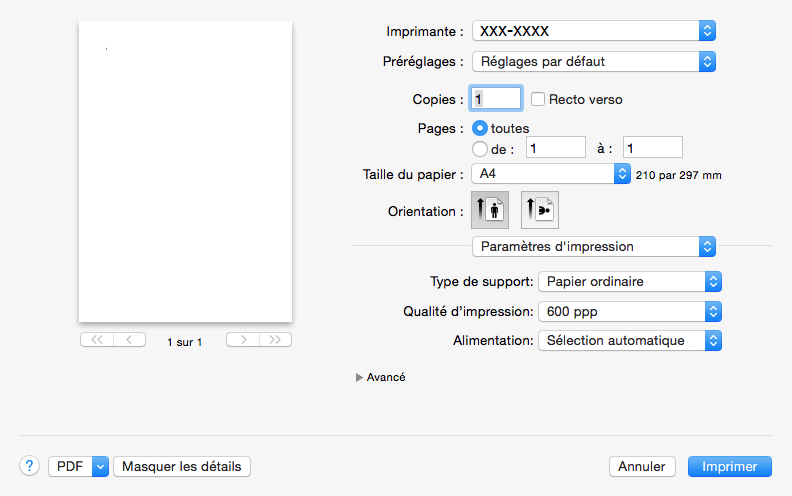 Paramètres d'impression