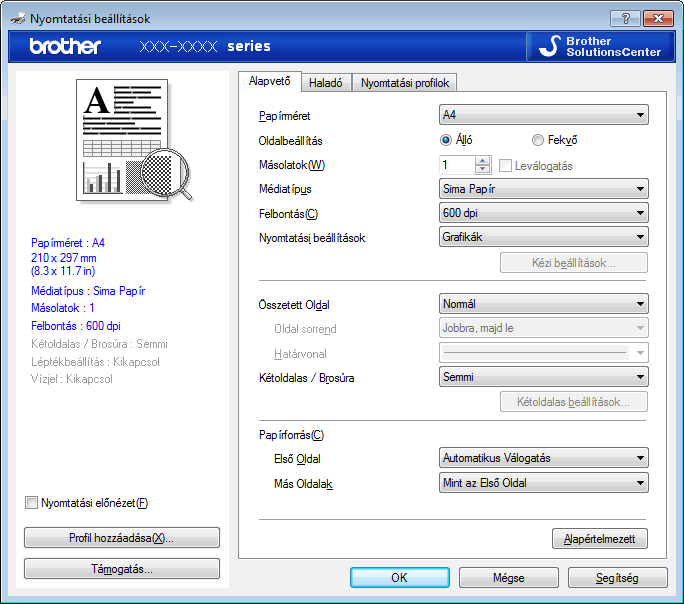 Nyomtatási beállítások (Windows) | HL‑B2080DW