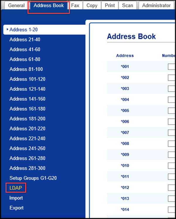 Address Book screen