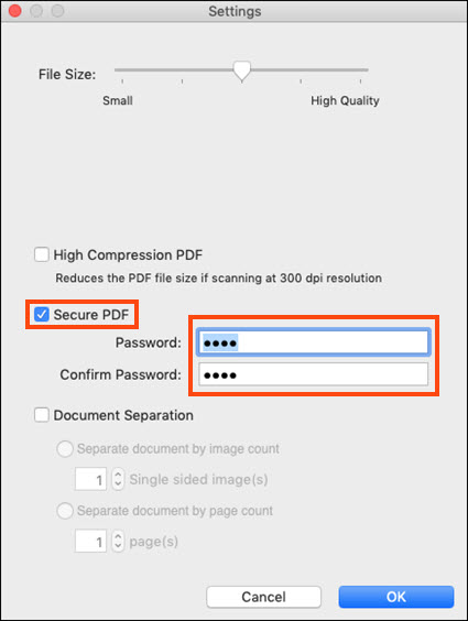 Secure PDF settings