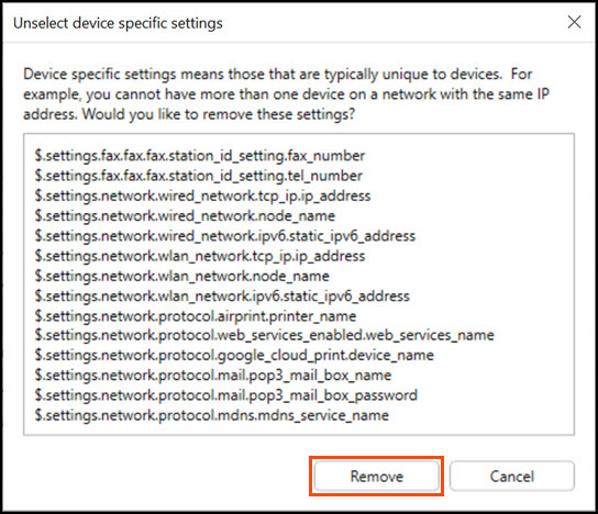 unselect device specific settings